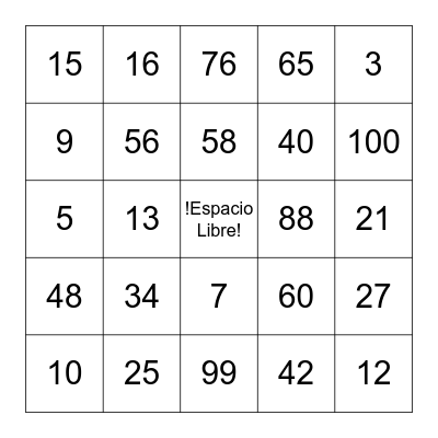 Los Numeros Bingo Card