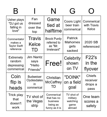 Super Bowl LVIII Bingo Card