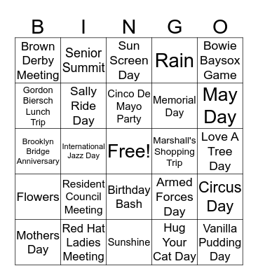 MAY HAPPENINGS Bingo Card