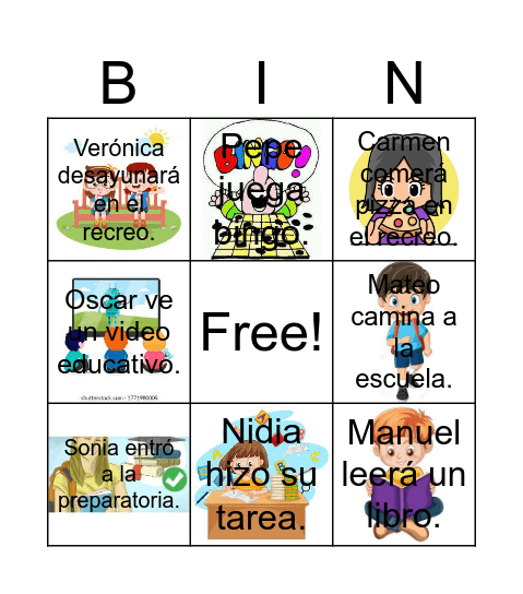 Bingo de tiempos verbales Bingo Card
