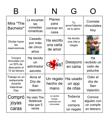 el Día de San Valentín Bingo Card