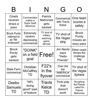 Super Bowl LVIII Bingo Card