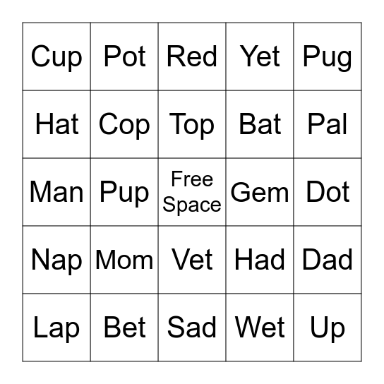 CVC Bingo Card