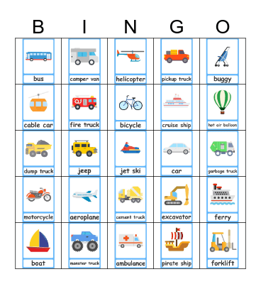 Transportation Bingo Card