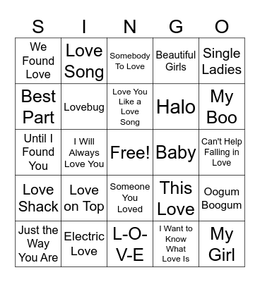 Valentines Day Bingo Card