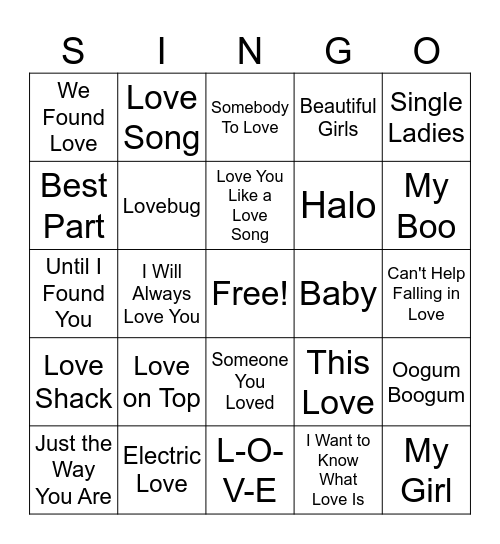 Valentines Day Bingo Card