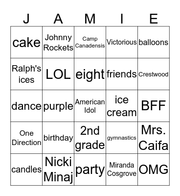 JAMIE BINGO Card
