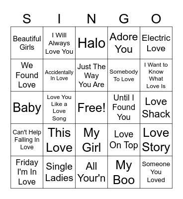 Valentines Day Bingo Card