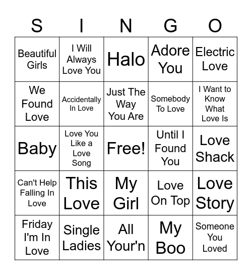 Valentines Day Bingo Card