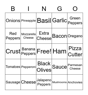 Teah's Pizza Party Birthday Bingo Card