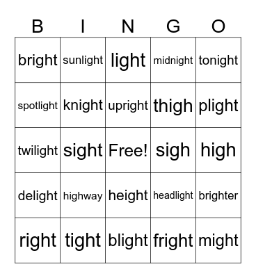 IGH Words Bingo Card