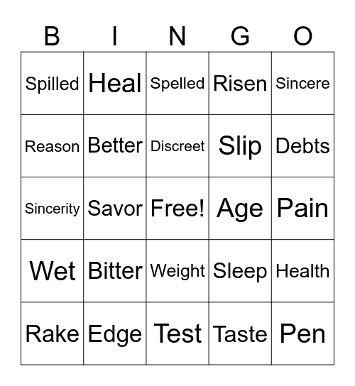Untitled Bingo Card