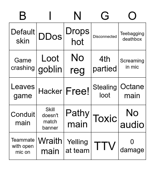 Apex Solo Experience Bingo Card