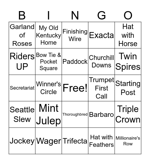 The Kentucky Derby 2016 Bingo Card