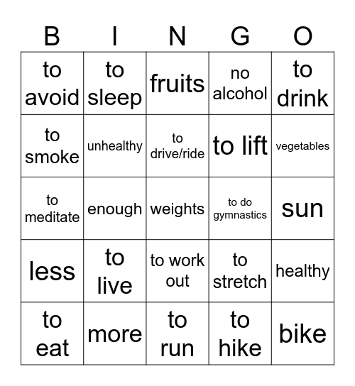 Gesundheit Bingo Card