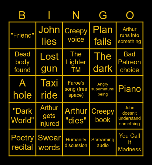 Malevolent Bingo Card