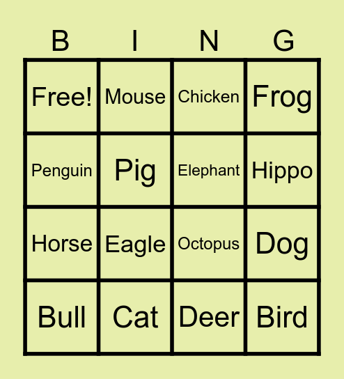 Animal crossing species bingo Card