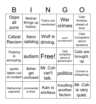 Gungear Bingo Card