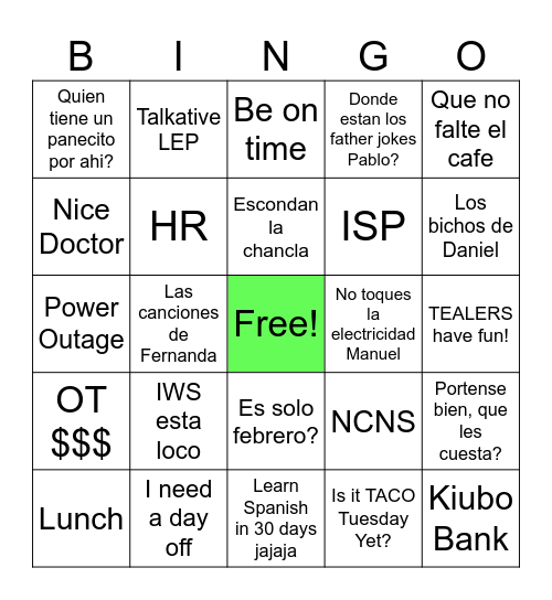 Tealers ROCK! Bingo Card