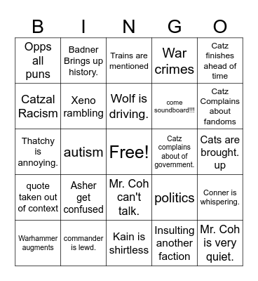 Gungear Bingo Card