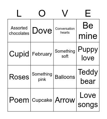 Valentines Bingo Card