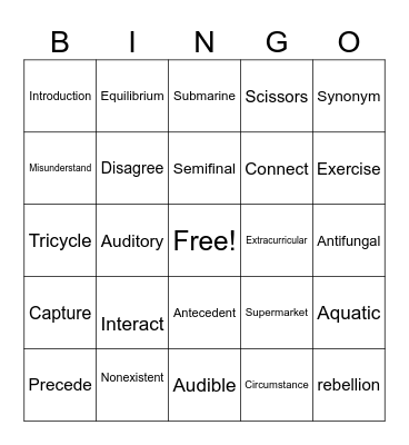 Root Word BINGO! Bingo Card