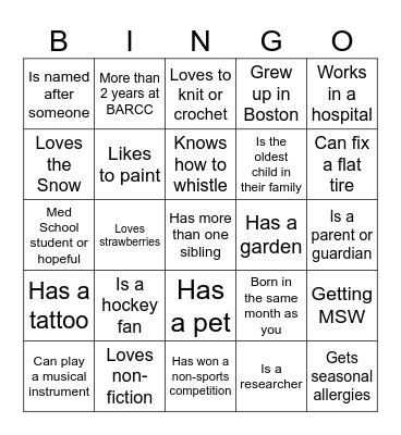 Volunteer Bingo Card