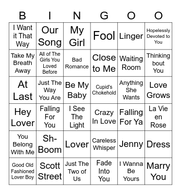 Valentines Bingoo Bingo Card