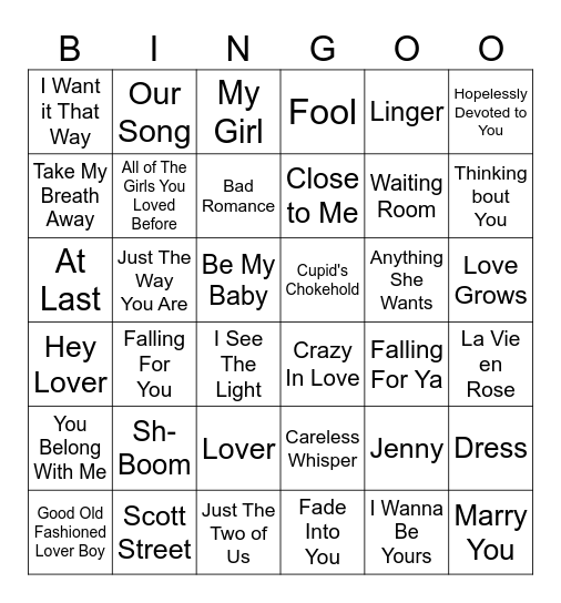 Valentines Bingoo Bingo Card