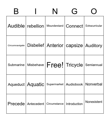 Root Word BINGO! Bingo Card