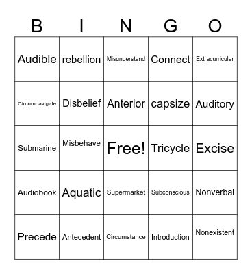 Root Word BINGO! Bingo Card