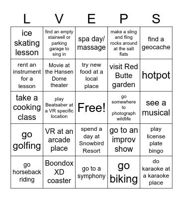 Fun things bingo Card