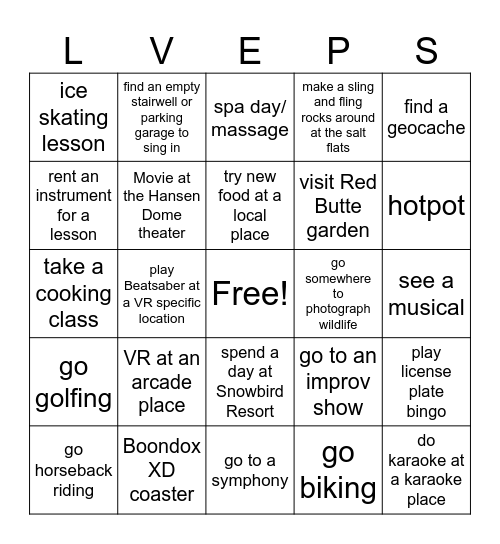 Fun things bingo Card