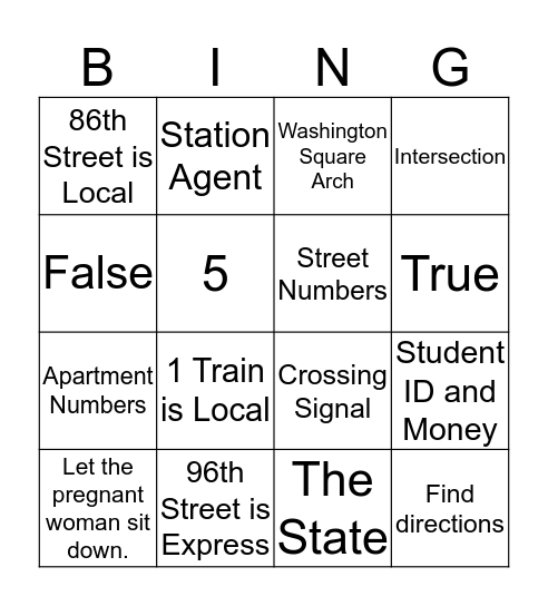 Travel Training Bingo!!    2 Bingo Card