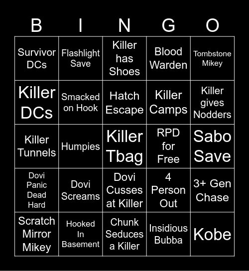 Dovi Survivor Bingo Card