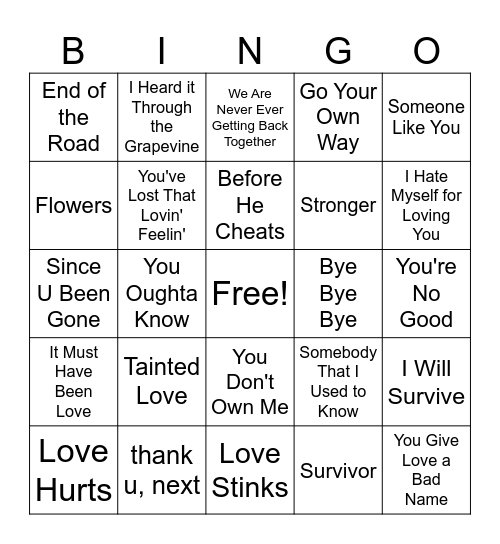 Anti-Love Bingo Card