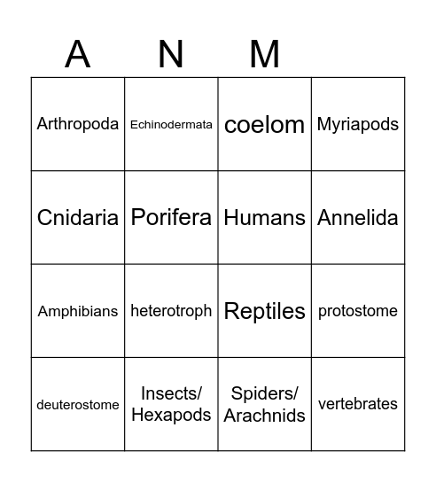 Animal Bingo Card