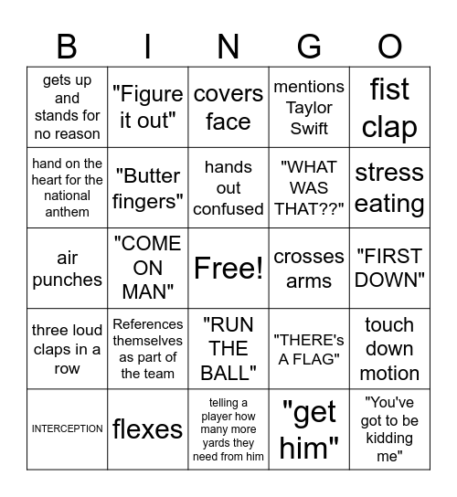 BRENDA DRIVE'S SUPERBOWL BINGO Card