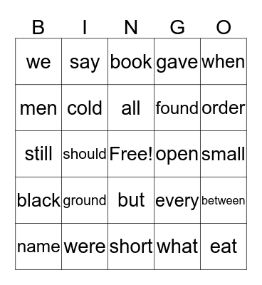 Blue/Green/Orange Bingo Card