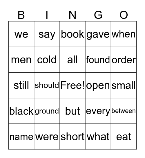 Blue/Green/Orange Bingo Card