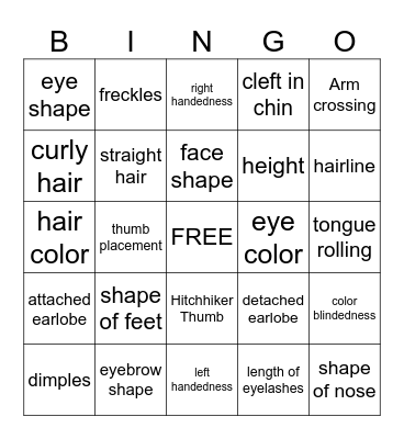 Inherited traits Bingo Card