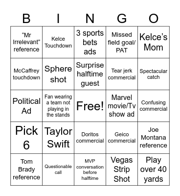 Super Sunday Bingo Card