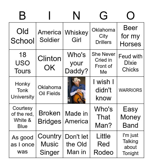 Toby Keith Bingo Card