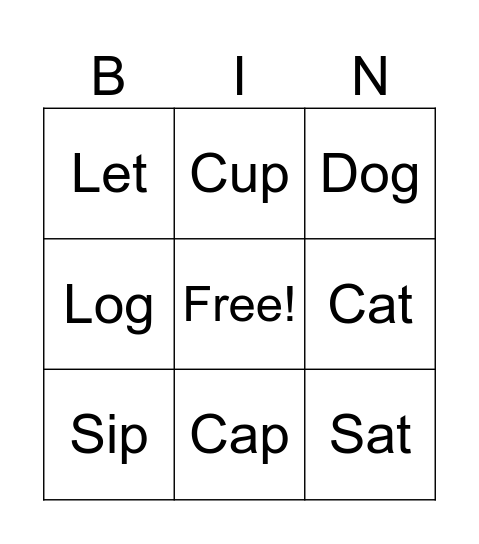 CVC Word Bingo Card