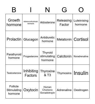 Year 12 ATAR Human Biology - HORMONES Bingo Card