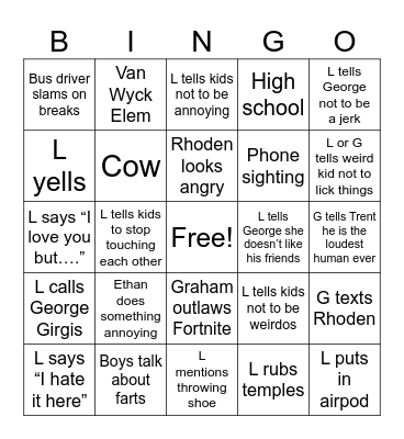 Field Trip Bingo Card