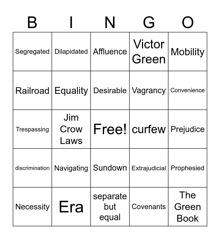 Navigating Jim Crow America Bingo Card