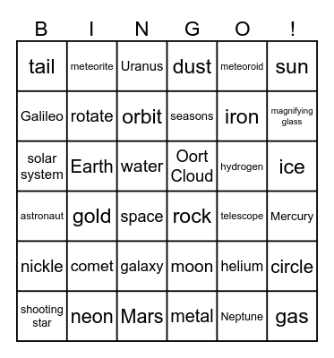 Asteroids & Comets: Full Show - Science Trek Bingo Card
