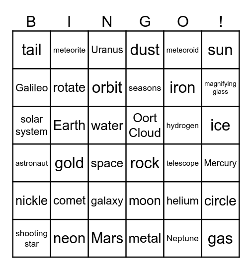Asteroids & Comets: Full Show - Science Trek Bingo Card