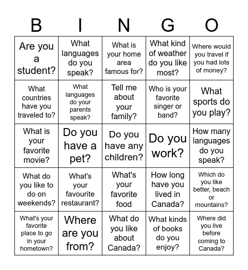 "Small Talk" Bingo Card